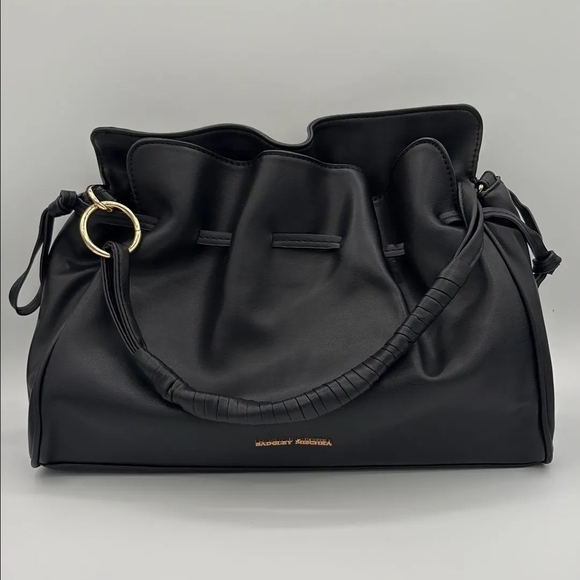 Badgley Mischka Handbags - Badgley Mishka Black Leather Dumpling Handbag with Gold Hardware NWT